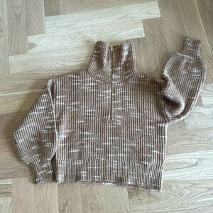 Varley Brown and White Cowl Neck Sweater